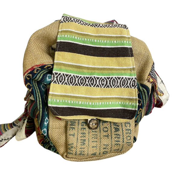 Rice Love Backpack Bag Hippie Multi Book Stripe Feed Bag Purse Lined 16x17x7 - Picture 1 of 8